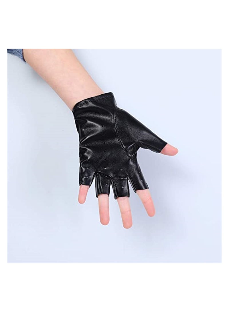 Ladies Gloves Women PU Leather Gloves Rivets Belt Up or Snap Half Finger Performance Mittens