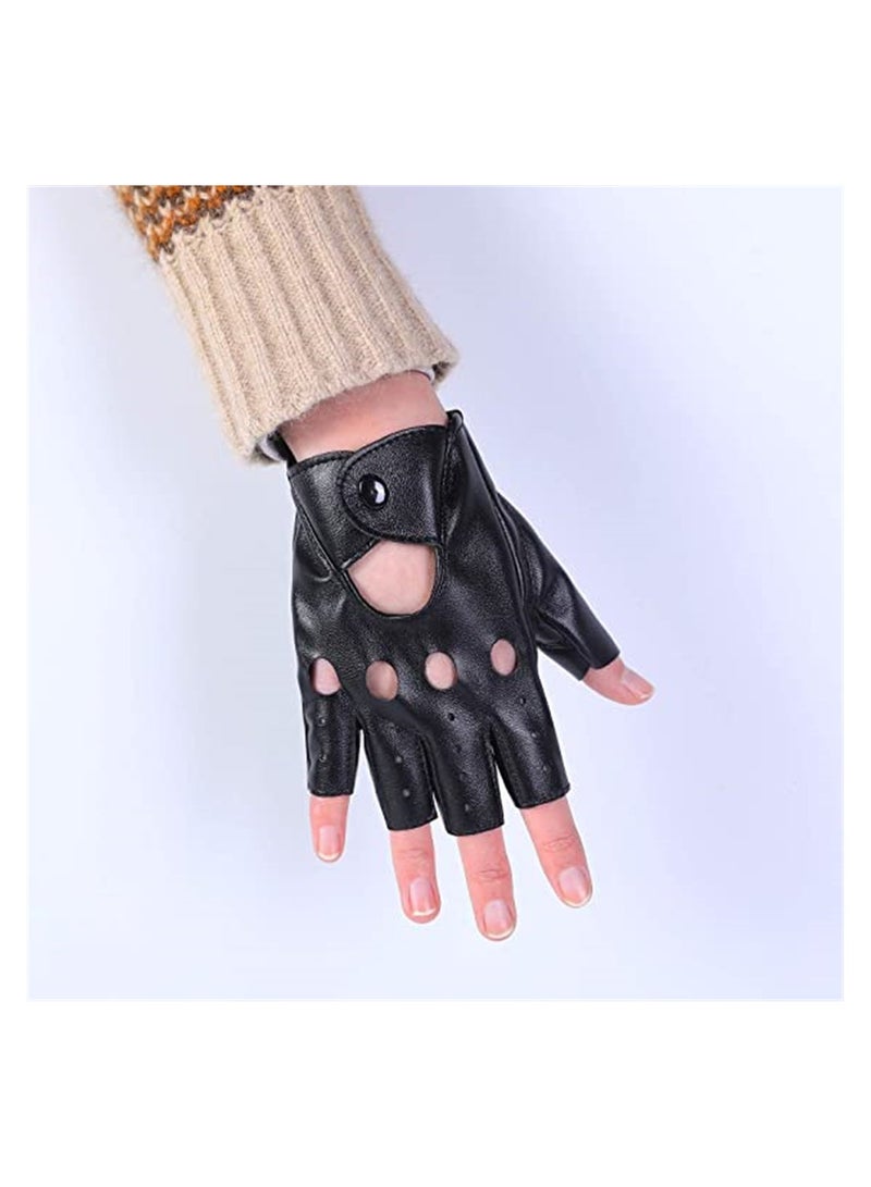 Ladies Gloves Women PU Leather Gloves Rivets Belt Up or Snap Half Finger Performance Mittens