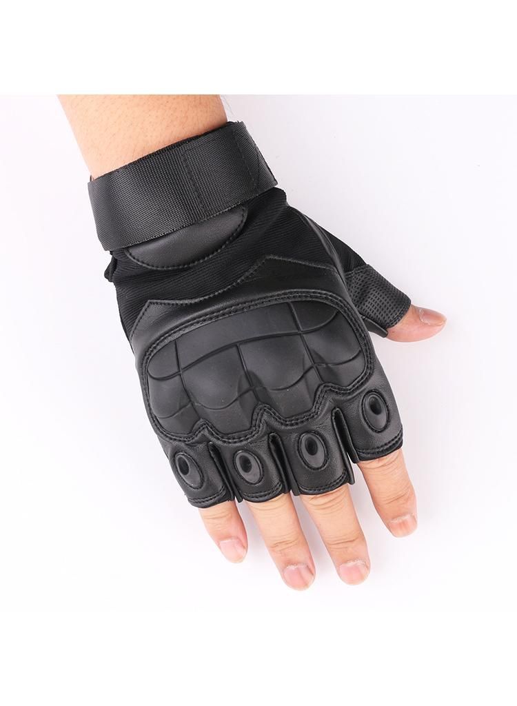 Outdoor Sports Fitness PU Soft shell full finger leather gloves Black XL