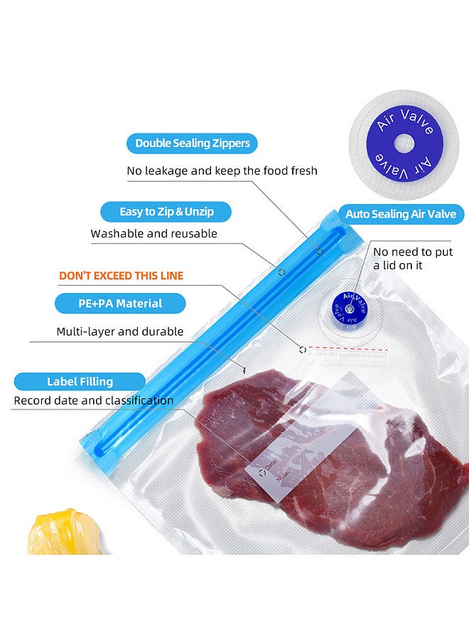 30PCS Vacuum Food Storage Bag Reusable Vacuum Sealer Bags 3 Sizes with 1 Hand Pump 4 Cooking Clips 4 Sealing Clips Sous Vide Bags for Vegetable Fuit Meat