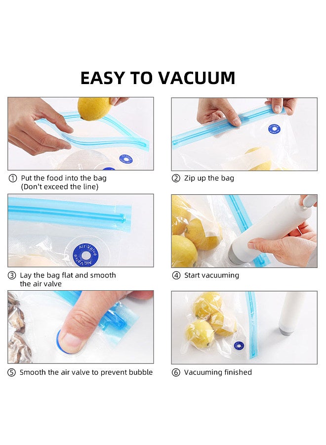 30PCS Vacuum Food Storage Bag Reusable Vacuum Sealer Bags 3 Sizes with 1 Hand Pump 4 Cooking Clips 4 Sealing Clips Sous Vide Bags for Vegetable Fuit Meat