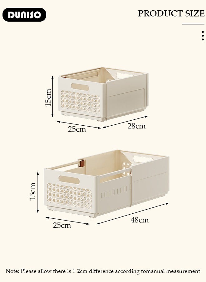 2 Pack Retractable Storage Box, Adjustable Expandable Storage Box,Stackable Plastic Drawer Storage Box,Multifunctional Organizer and Storage Bins , for Kitchen,Refrigerator,Cabinets,Wardrobes,Bathroom,Office