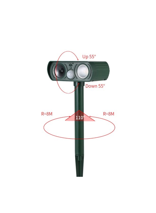 Solar Powered Ultrasonic Pest Repeller With Flashing Light Green