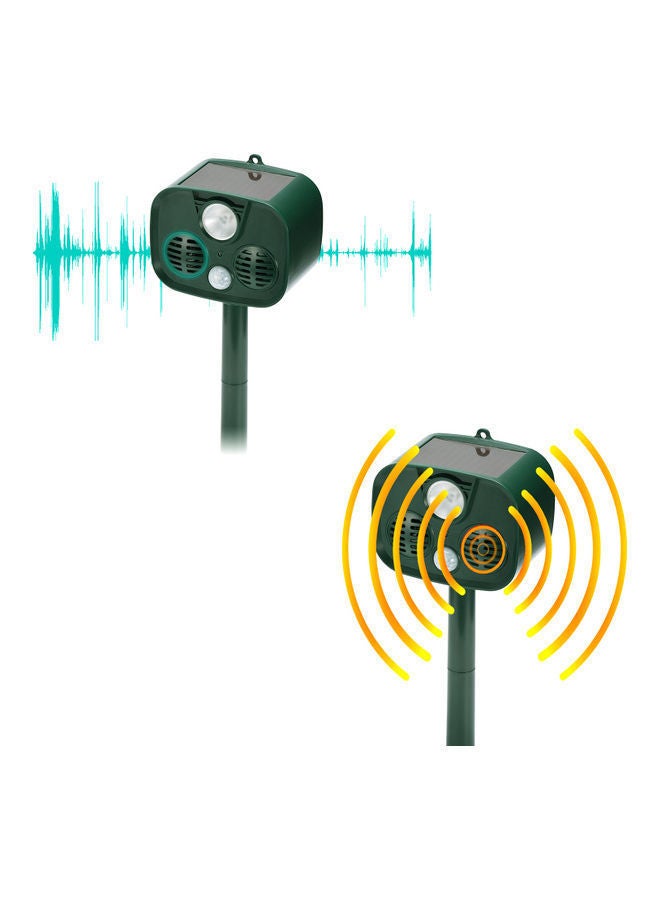 Solar Powered Ultrasonic Alarm Animal Repeller Dark Green