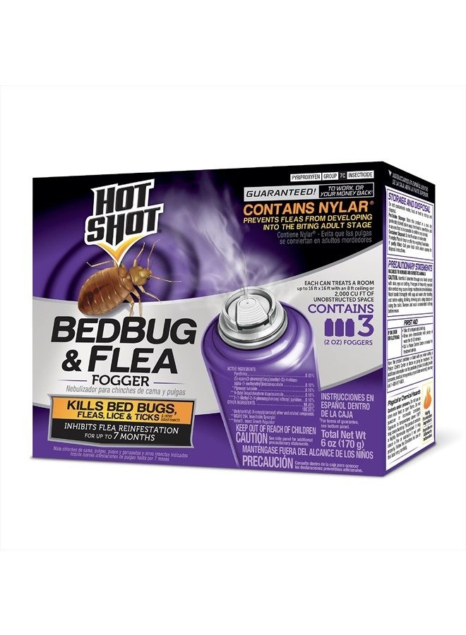 Hot Shot Bed Bug & Flea Fogger Pack 3-Pack, Kills Bed Bugs and Fleas Indoors, Get Rid of Fleas In House, Inhibits Reinfestation Up to 7 Months