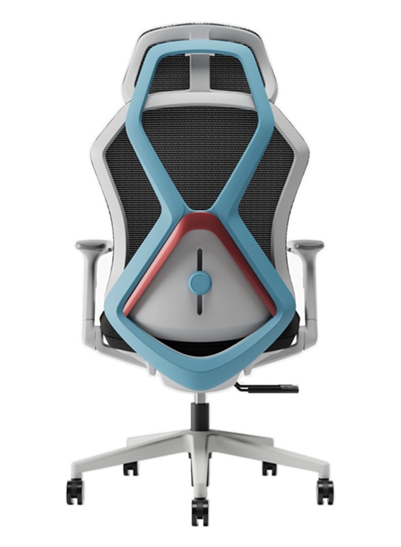 AFTERWORK Infinity Gaming Chair – 2D Headrest, 2D Armrests, Sliding Molded Seat, Lumbar Height Adjustment, 5-Position Tilt Lock – White & Blue Gaming Chair