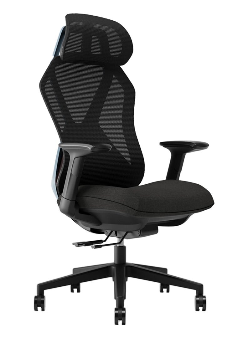 AFTERWORK Infinity Gaming Chair – 2D Headrest, 2D Armrests, Sliding Molded Seat, Lumbar Height Adjustment, 5-Position Tilt Lock – Black & Blue Gaming Chair