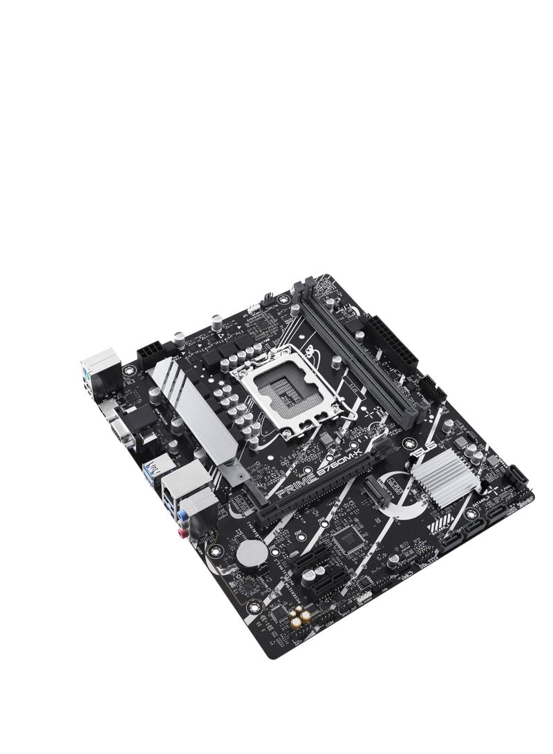 Prime B760M-K, Intel B760 LGA 1700 mATX motherboard with PCIe 4.0, two PCIe 4.0 M.2 slots, DDR5, Realtek 2.5Gb Ethernet, VGA, HDMI, SATA 6 Gbps, Front USB 3.2 Gen 1, Aura Sync - Black