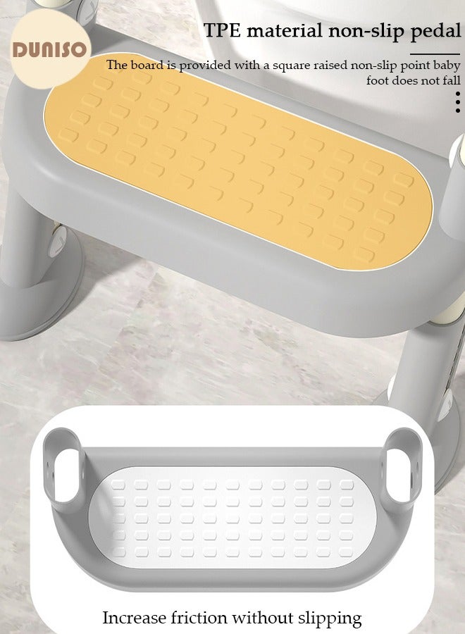 Kids' Potty Training Toilet Seat , Toddler Toilet Seat With Step Stoo0 Ladder, Foldable Toddler Potty Seat For Toilet With Non-Slip Design, Adjustable Height For Baby Kids 2 To 5 Years Boys Girls Grey Pvc Soft