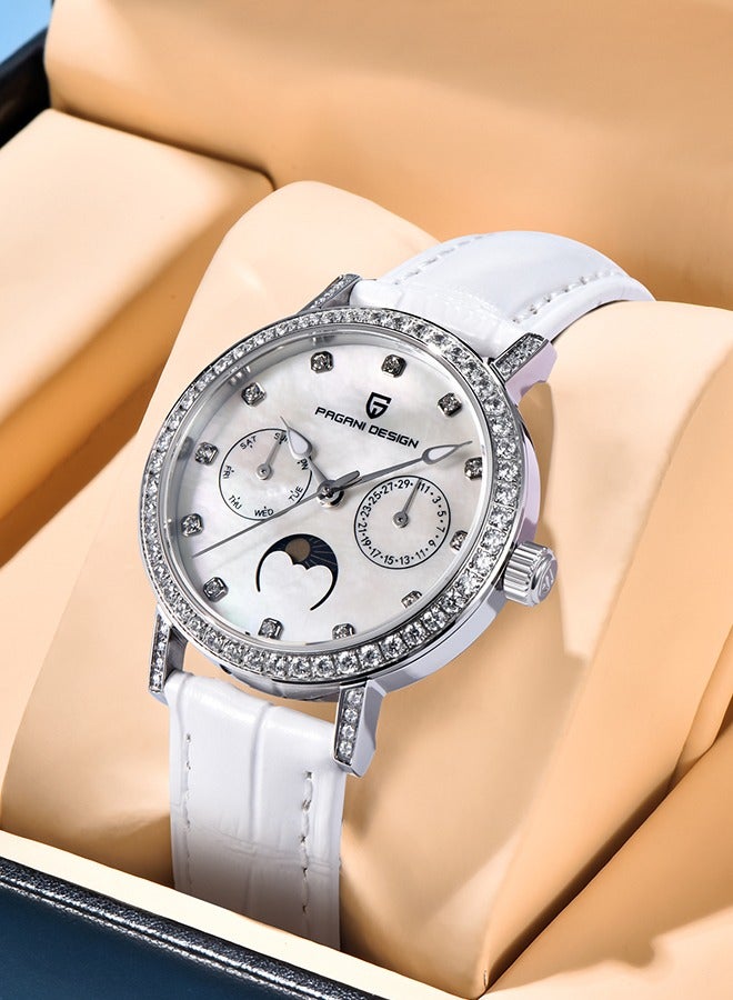 Women's Fashion Quartz Watches Imported VX3HA Movement Sports Waterproof Ladies Watches Sapphire Glass Dial White Leather Strap Elegant And Fashionable PD1789