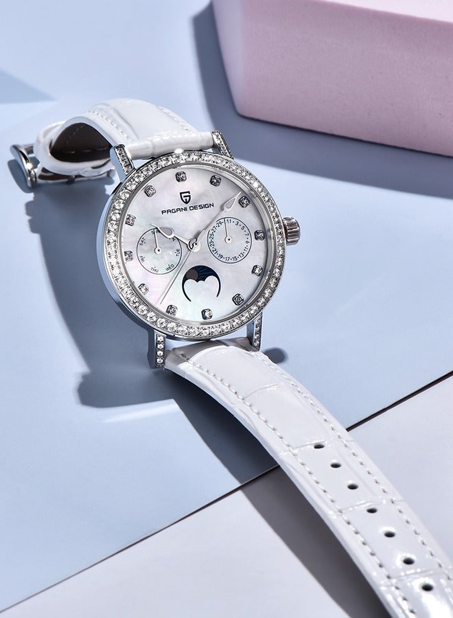 Women's Fashion Quartz Watches Imported VX3HA Movement Sports Waterproof Ladies Watches Sapphire Glass Dial White Leather Strap Elegant And Fashionable PD1789