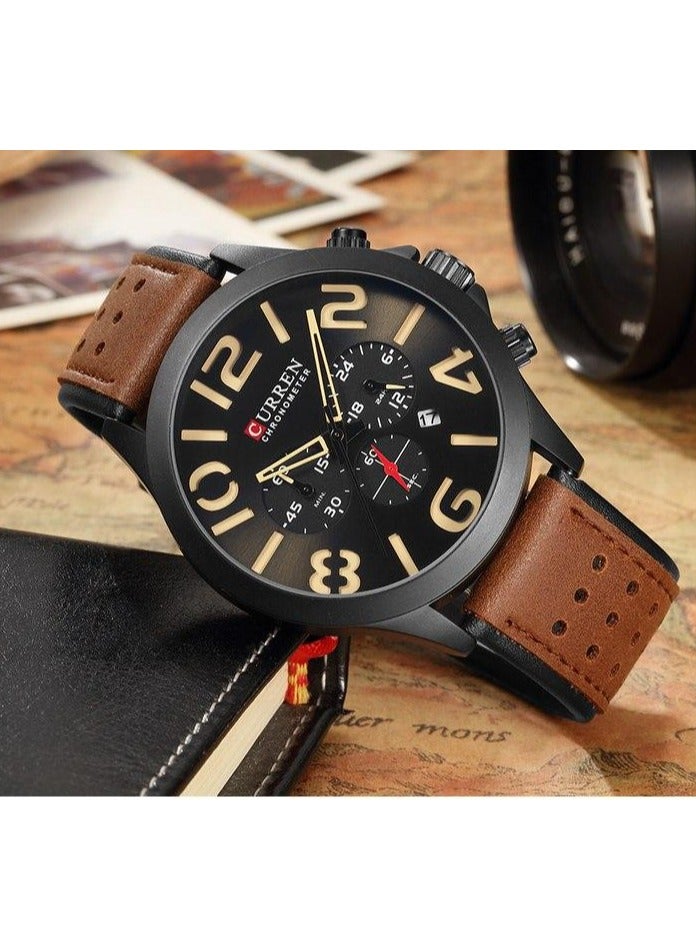 CURREN 8244 New Men's Watch Fashion Chronograph Sports Wristwatch Casual Military Quartz Date Male Clock Leather Strap Watches