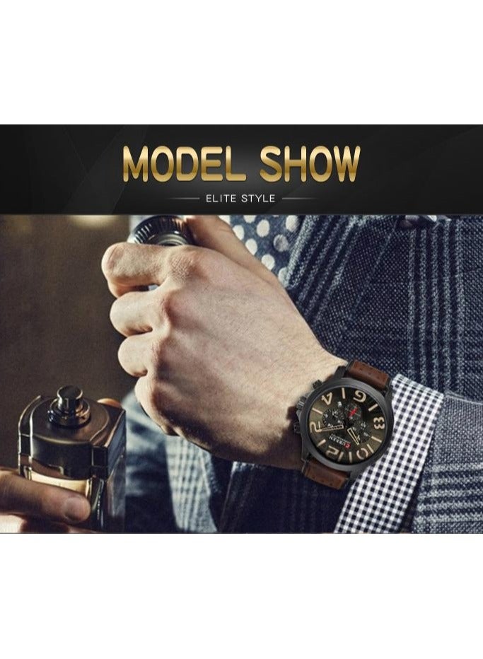 CURREN 8244 New Men's Watch Fashion Chronograph Sports Wristwatch Casual Military Quartz Date Male Clock Leather Strap Watches