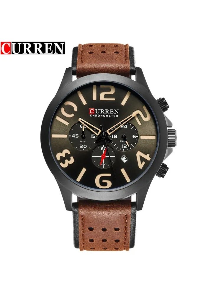 CURREN 8244 New Men's Watch Fashion Chronograph Sports Wristwatch Casual Military Quartz Date Male Clock Leather Strap Watches