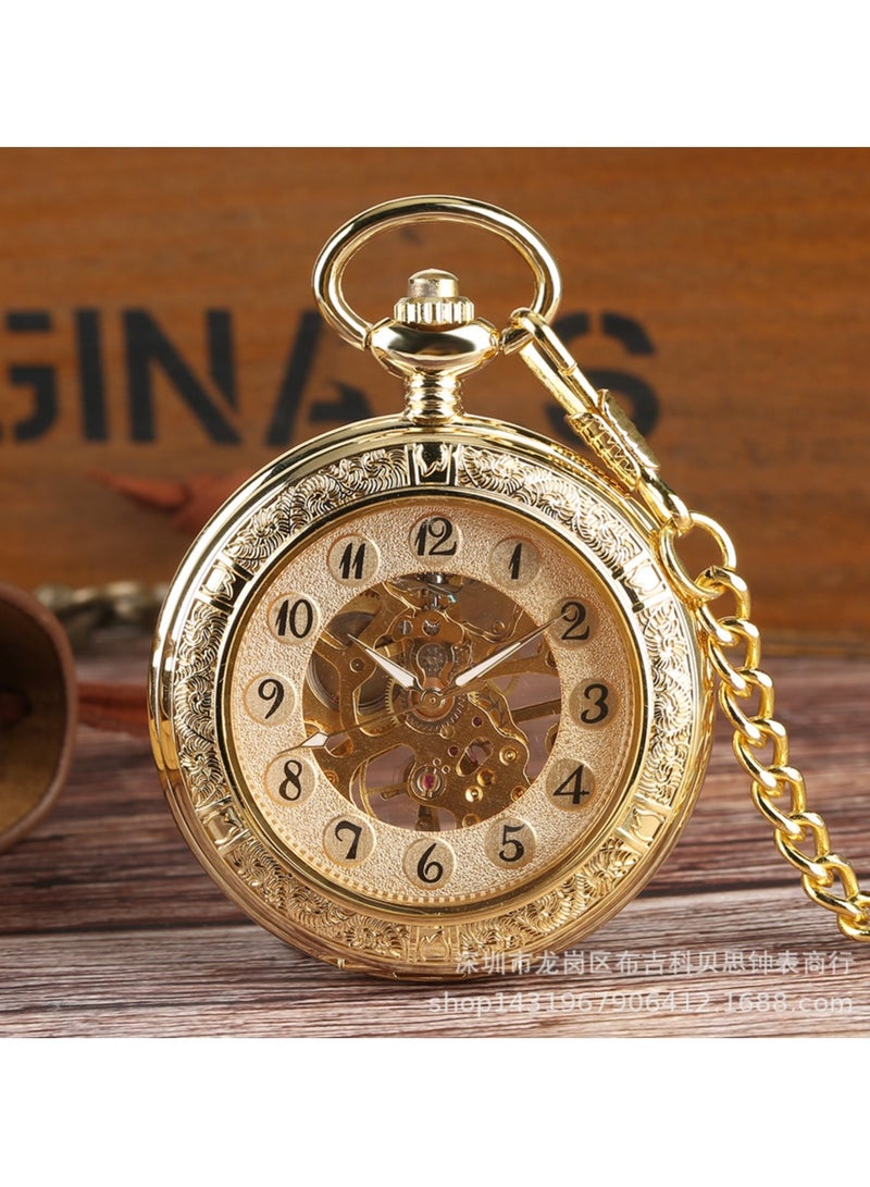 Mechanical Watch Golden Transparent Magnifying Glass Lace Manual Mechanical Pocket Watch One Piece