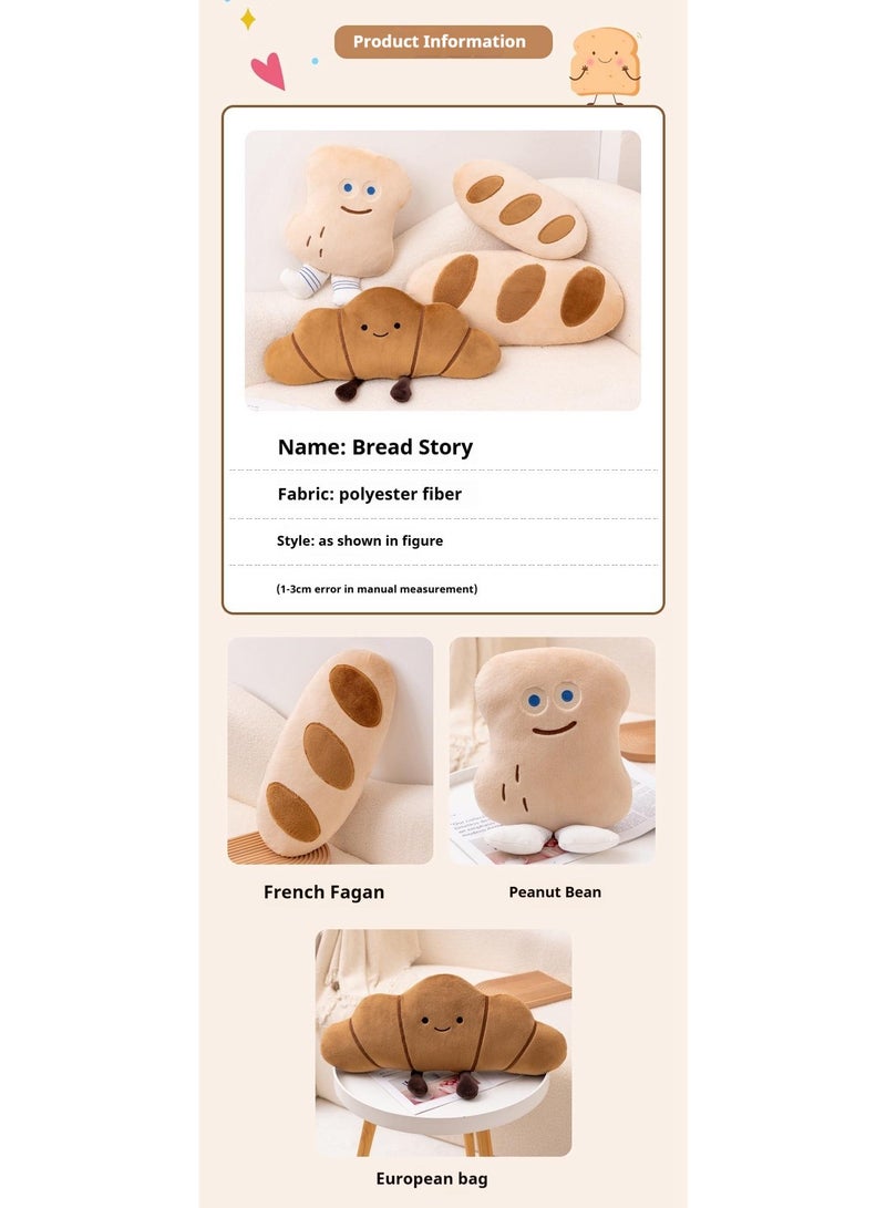 Creative Bread Plush Toys，Bread Shaped Throw Pillows, 38cm Soft Home Decorative Pillow Plush Cushion For Bed Couch Living Sofa Room Decor Accent Throw Pillow Perfect Stuffed Plush Toy Gife For Children And Adult