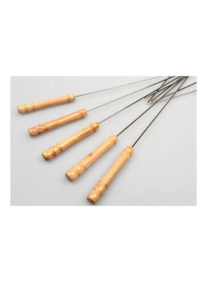 12-Piece Stainless Steel Barbecue Skewers With Wood Handle Set Silver/Beige