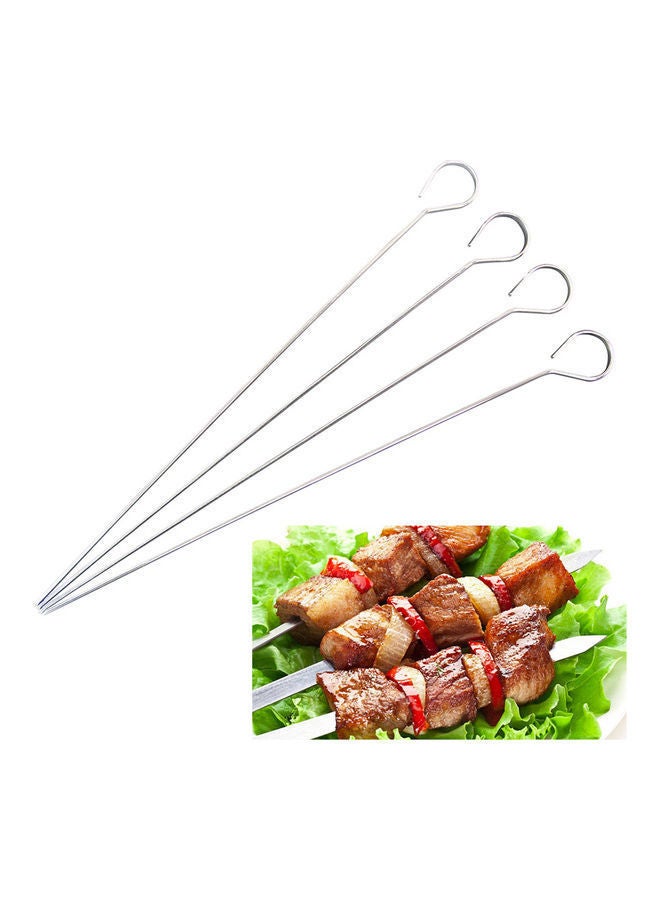 Kabob BBQ Skewers Flat 12 Pcs Metal 13.3 Inches Long Stainless Steel Sticks Wide Reusable Grilling Set Silver 33.8*6*7cm