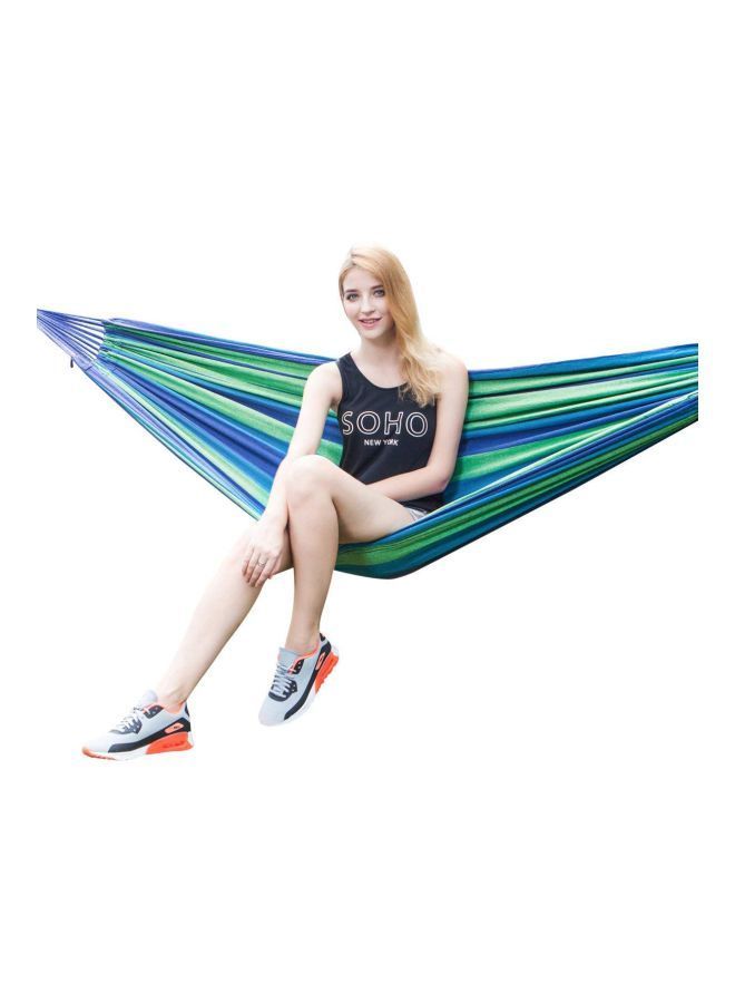 Outdoor Striped Pattern Canvas Hammock Blue/Green 80x280cm