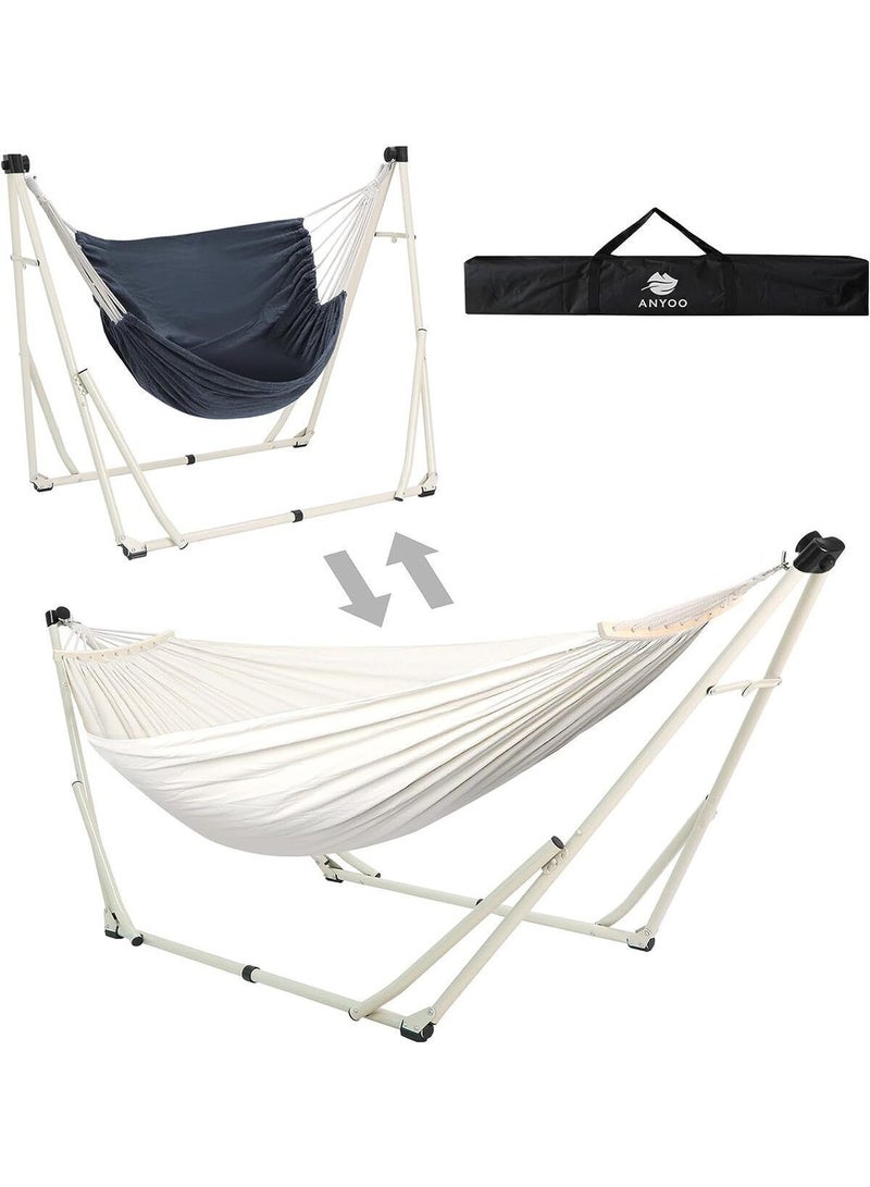 Hammock and Folding Stand Hammock Chair Set Dual Use Portable Hammock Stand