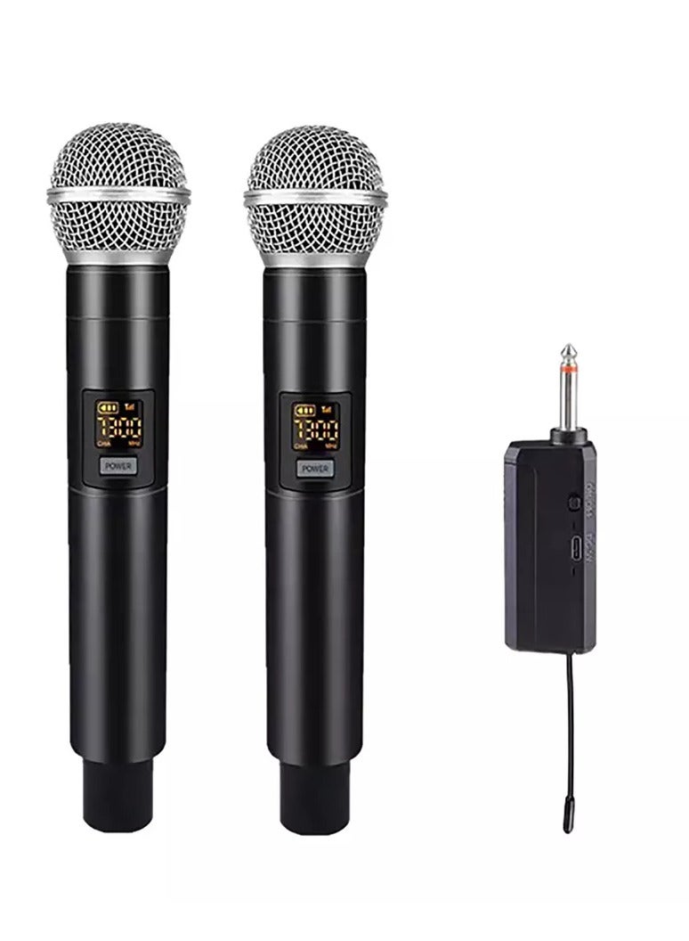 2pc Wireless Microphone UHF Dual Portable Handheld Dynamic Karaoke Mic With Rechargeable Receiver Cordless Karaoke System