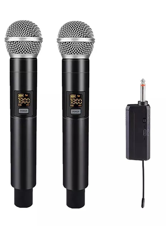 2pc Wireless Microphone UHF Dual Portable Handheld Dynamic Karaoke Mic With Rechargeable Receiver Cordless Karaoke System