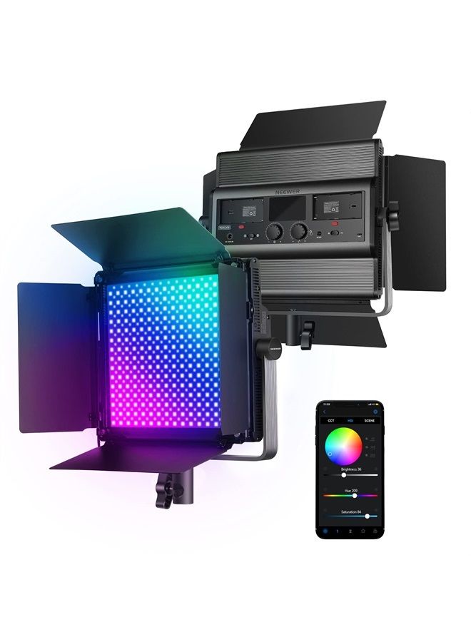 NEEWER RGB1200 60W RGB LED Video Light with APP & 2.4G Control, 22000 Lux@0.5m/1% Precise Min Dimming/360° RGB/ CRI 97+/TLCI 98+/2500K-8500K/18 Light Scenes for Studio Lighting Photography Videography