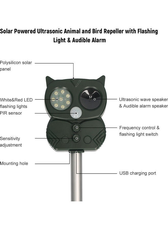 Solar Powered Ultrasonic Animal And Bird Repeller Multicolour 15x13.5x9.5cm