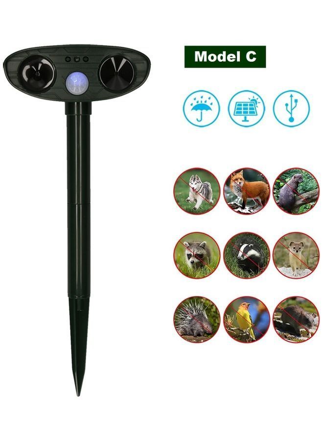 Solar Powered Ultrasonic Animal Scarer Black