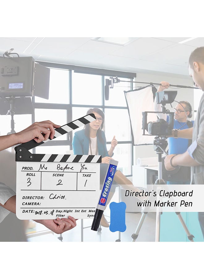 Cut Action Scene Clapper Board Slate With Marker Pen Eraser White/Black