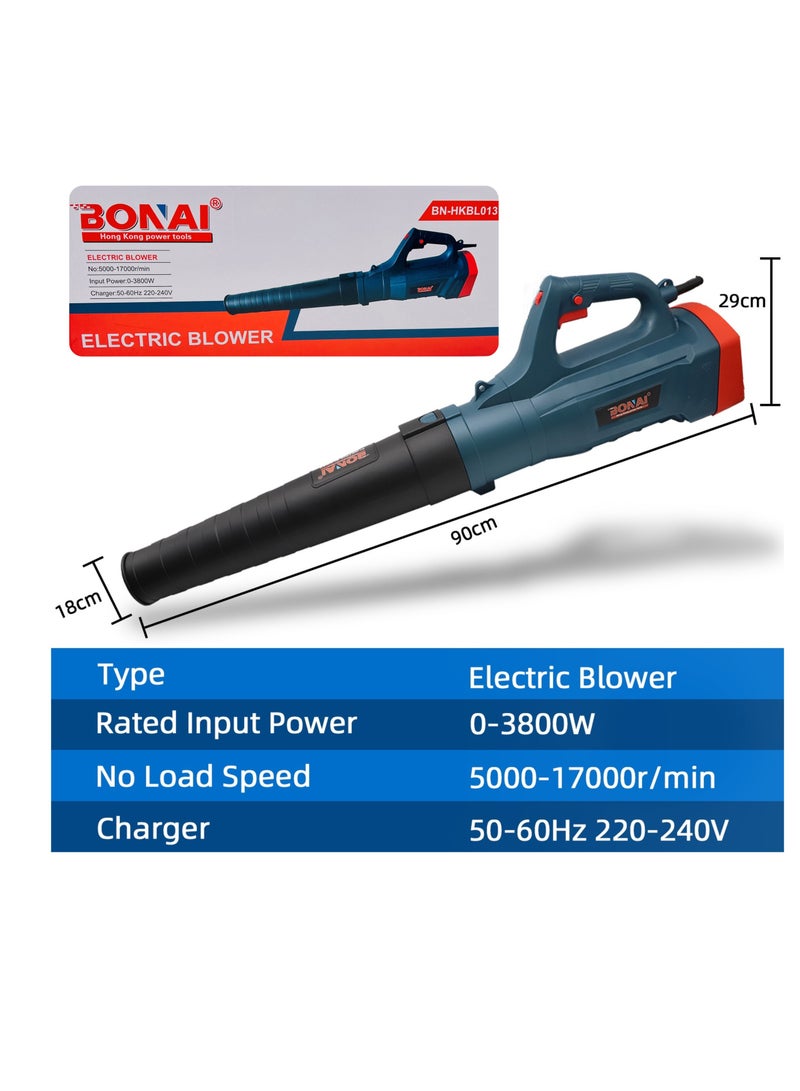 3800W Electric Leaf Blower: Unleash 6-Speed Power for Effortless Lawn, Driveway, and Patio Cleaning - Your Villa's Best Friend at 90CM Length