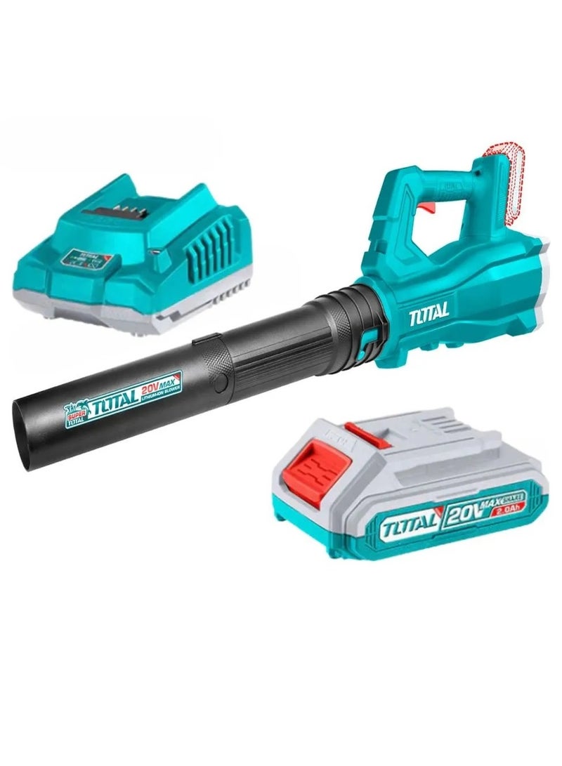 Super Total 20V Lithium-Ion Cordless Leaf Blower - 15000 RPM, 8.5m³/min Air Volume, 115km/h Max Air Speed, Includes 2.0Ah Battery & Charger, Perfect for Home & Outdoor Cleanup TABLI203235