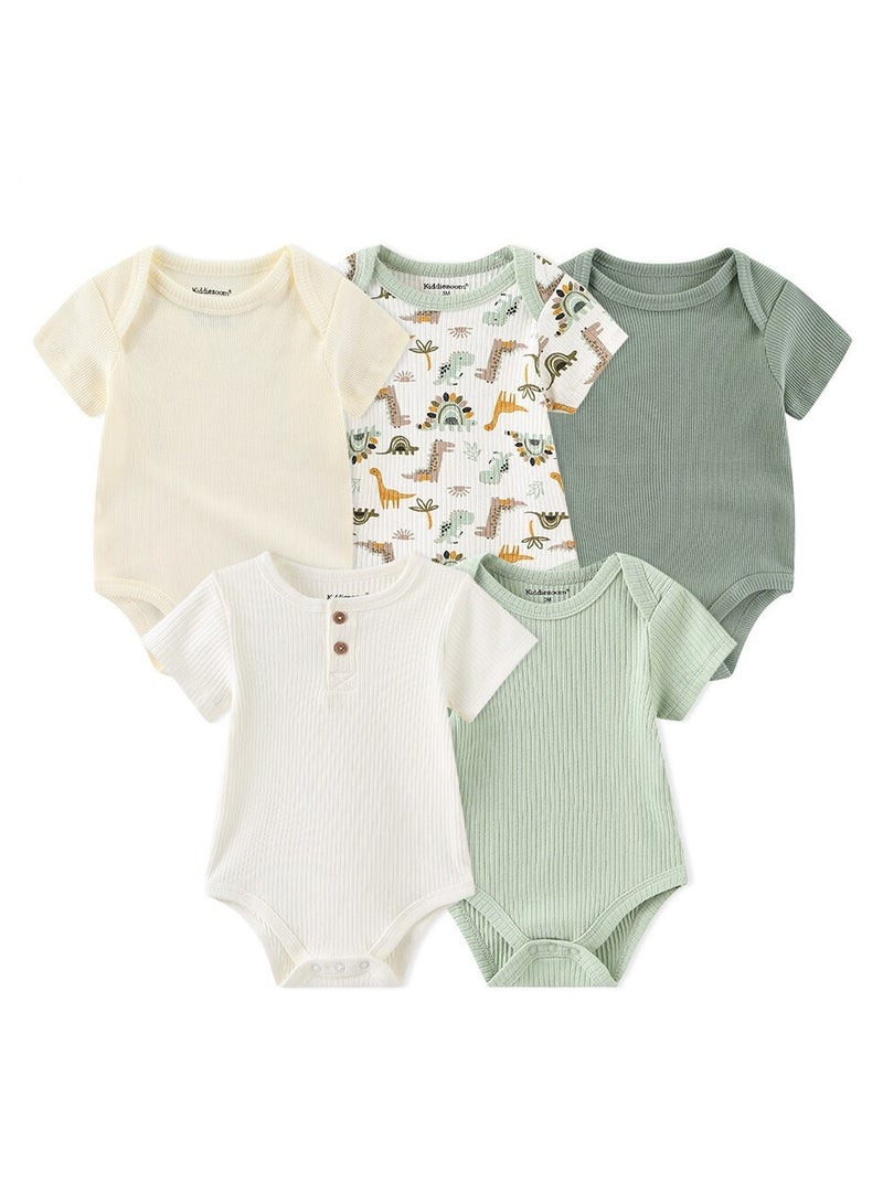 5-Piece Set Of Pure Cotton Jumpsuits For Infants And Young Children With Short Sleeves And Crawling Clothes