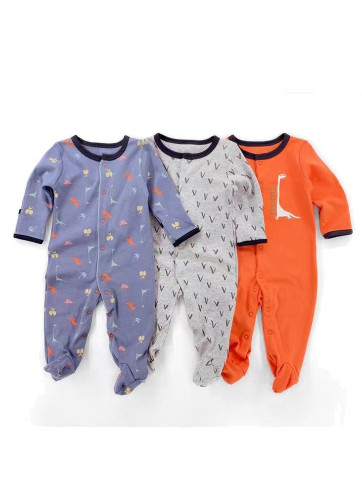 Infant And Toddler Pure Cotton One-Piece Long-Sleeved Crawling Suit 3-Piece Set