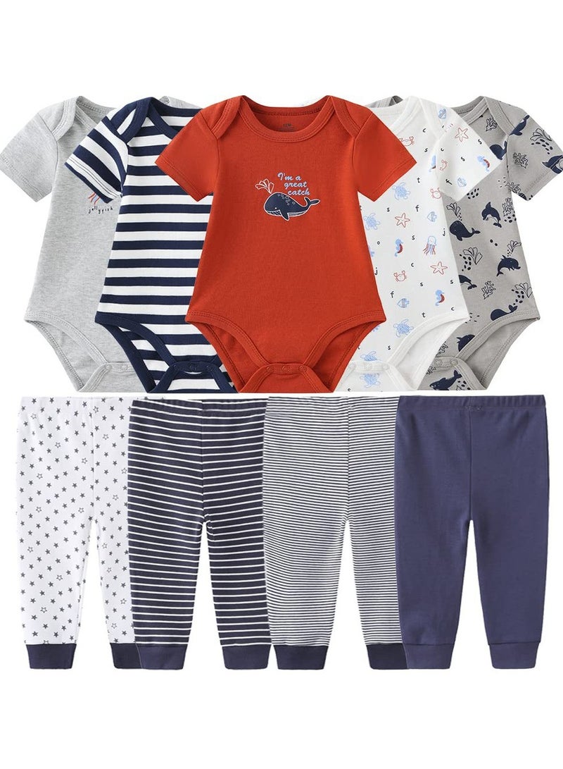 9-Piece Set Of Pure Cotton Jumpsuits And Trousers For Infants And Young Children