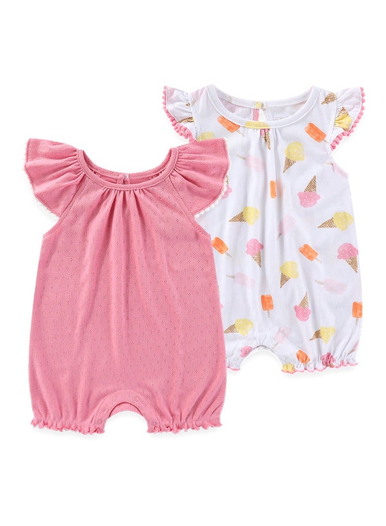 2-piece set of pure cotton jumpsuits for infants and young children, short-sleeved crawling clothes