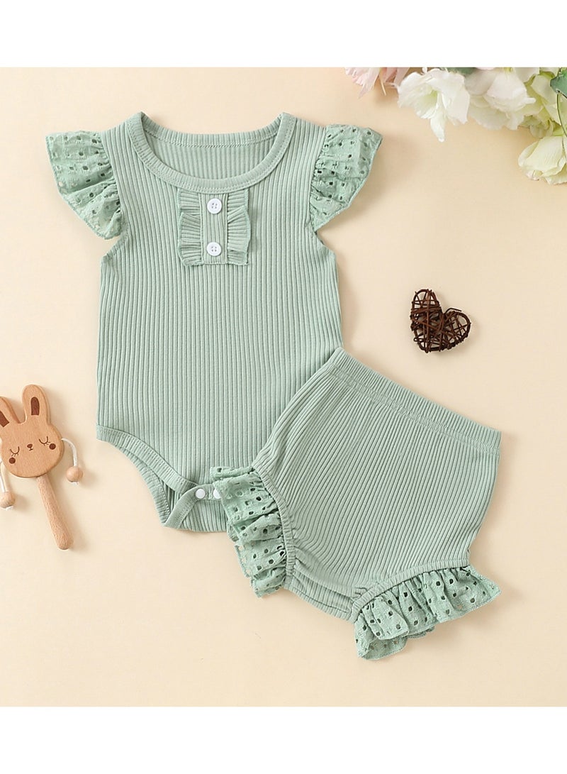 Infant Girls Flying Sleeve Crawling Suit Shorts Set