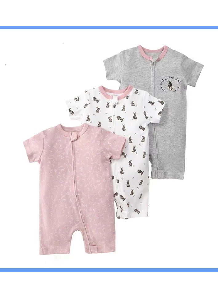 3-Piece Set Of Pure Cotton Jumpsuits For Infants And Young Children With Short Sleeves And Crawling Clothes