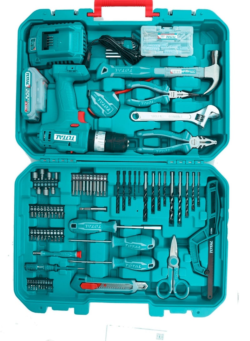 Super Total 165-Piece Tool Set with 20V Cordless Impact Drill, Battery & Charger - Complete Home Repair & DIY Kit with Screwdrivers, Wrenches, Pliers, Drill Bits & More - THKTHP11652