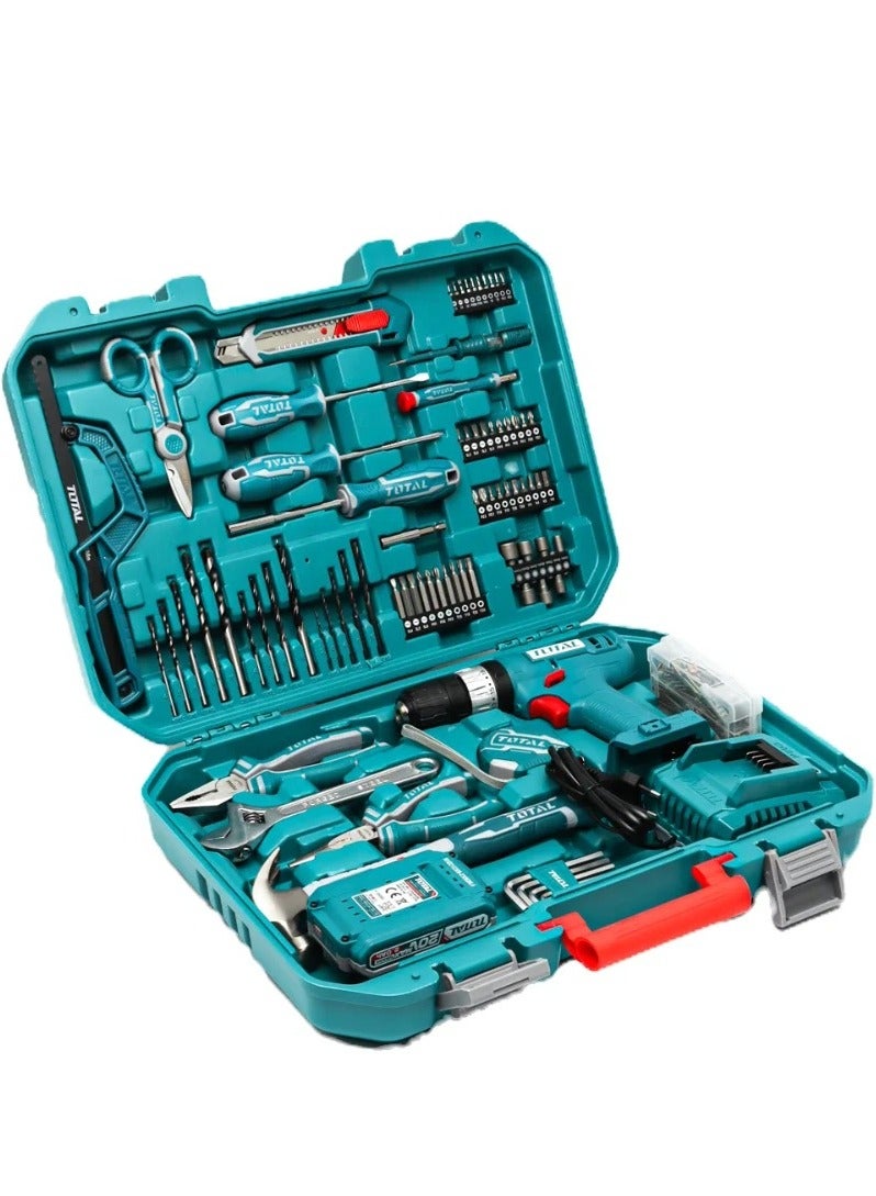 Super Total 165-Piece Tool Set with 20V Cordless Impact Drill, Battery & Charger - Complete Home Repair & DIY Kit with Screwdrivers, Wrenches, Pliers, Drill Bits & More - THKTHP11652