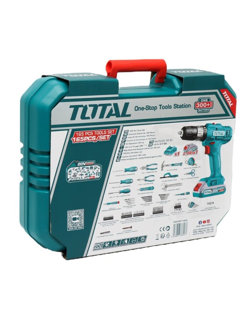 Super Total 165-Piece Tool Set with 20V Cordless Impact Drill, Battery & Charger - Complete Home Repair & DIY Kit with Screwdrivers, Wrenches, Pliers, Drill Bits & More - THKTHP11652