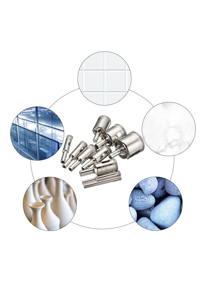 15-Piece Diamond Hole Saw Drill Bit Set Sliver (6, 8, 10, 12, 14, 16, 18, 20, 22, 25, 26, 28, 30, 40, 50)mm