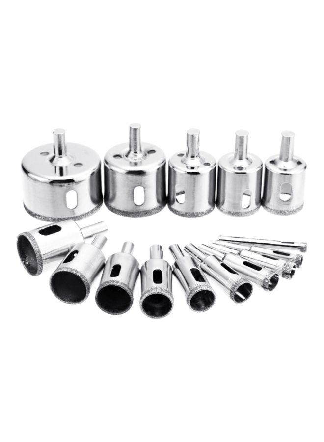 15-Piece Diamond Hole Saw Drill Bit Set Sliver (6, 8, 10, 12, 14, 16, 18, 20, 22, 25, 26, 28, 30, 40, 50)mm