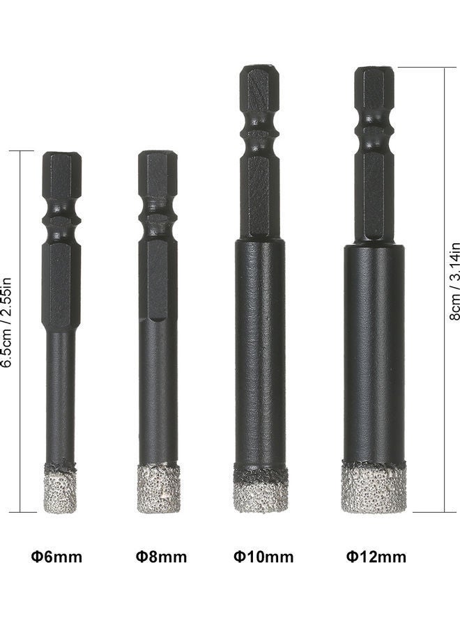4-Piece Dry Diamond Hole Saw Drill Bit Set Black 10.50 x 2 6.50cm