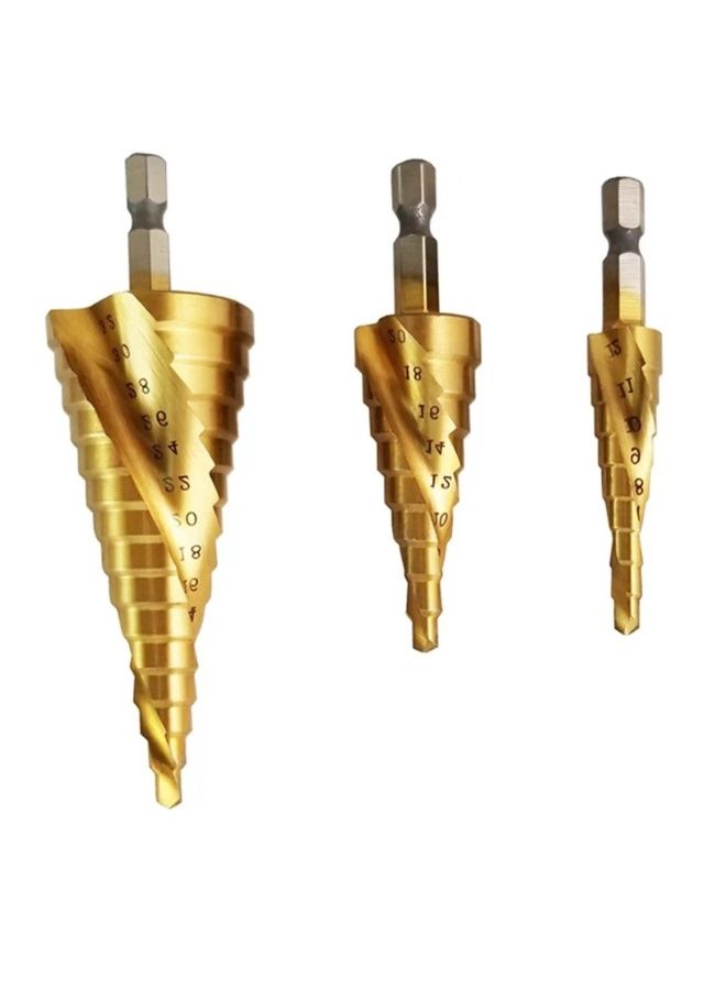 Titanium Plated Spiral Grooved Step Drill Bit Set Gold/Silver