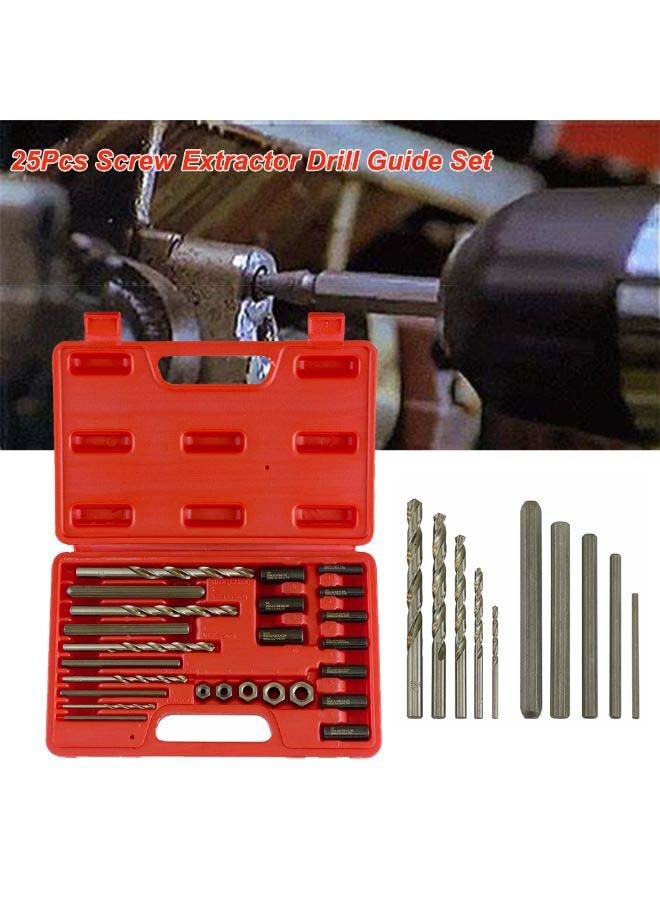 25-Piece Screw Extractor Drill Guide Set Red/Silver