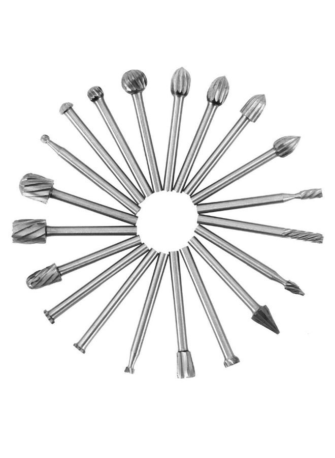 20-Piece Carbide Burr Power Drill Bit Set Silver