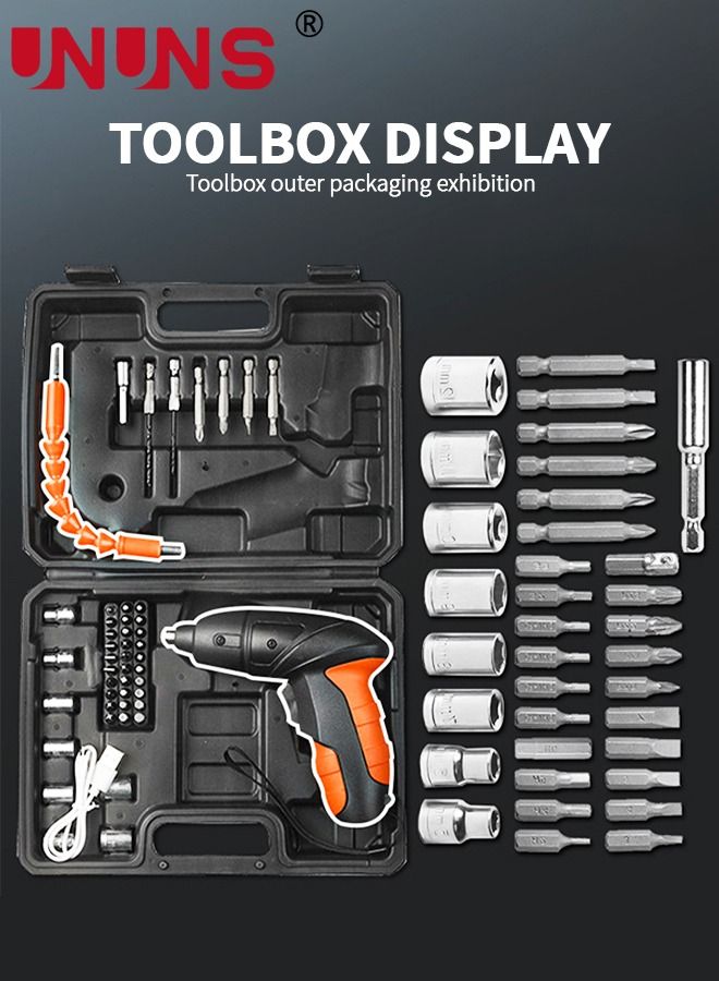 Cordless Screwdriver Tool Kit,47PCS 4.8V Cordless Screwdriver,Electric Cordless Screwdriver Drill With Built-in LED Light,Hand Tool Kit For Home With Storage Toolbox