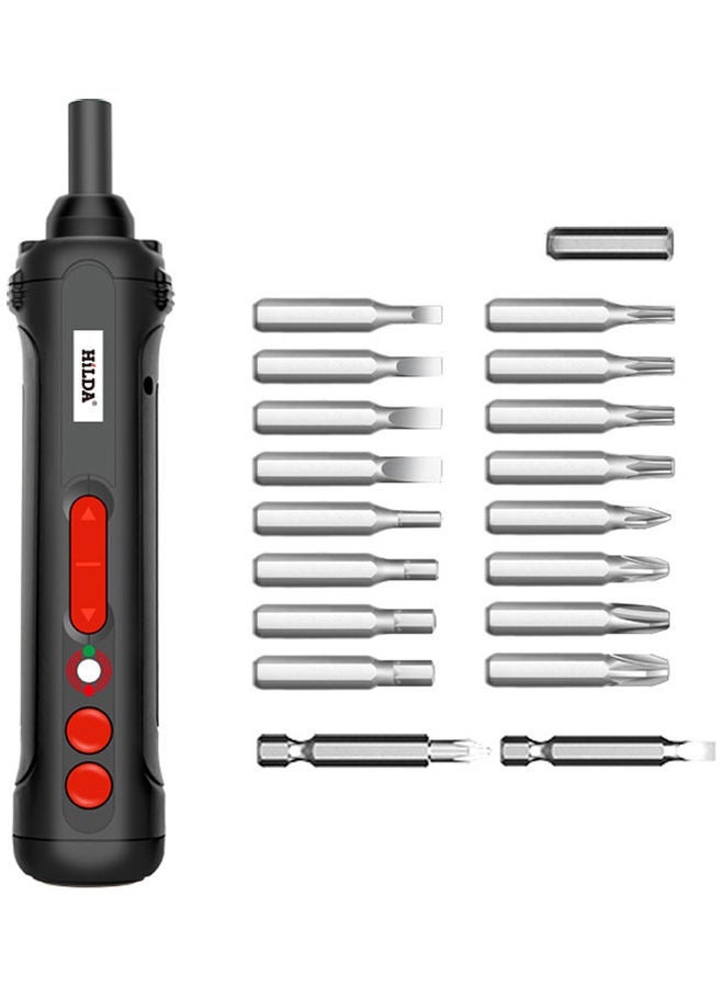 20-Piece Mini USB Rechargeable Electric Screwdriver With LED Indicator Light Black/Red