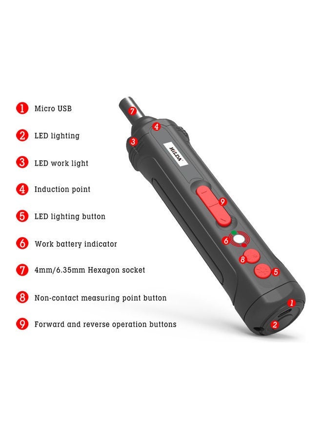 20-Piece Mini USB Rechargeable Electric Screwdriver With LED Indicator Light Black/Red